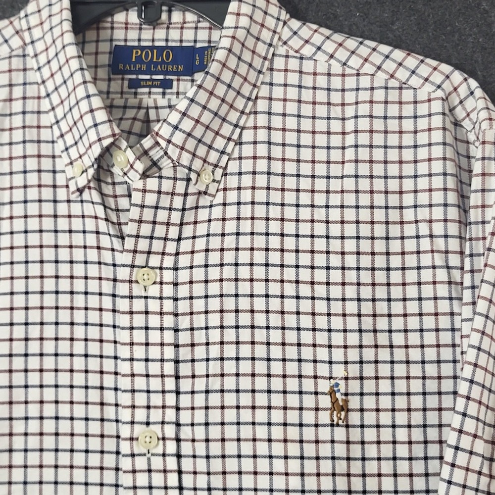 Polo Ralph Lauren Slim Fit Tattersall Check Button Down Shirt Mens Large L White